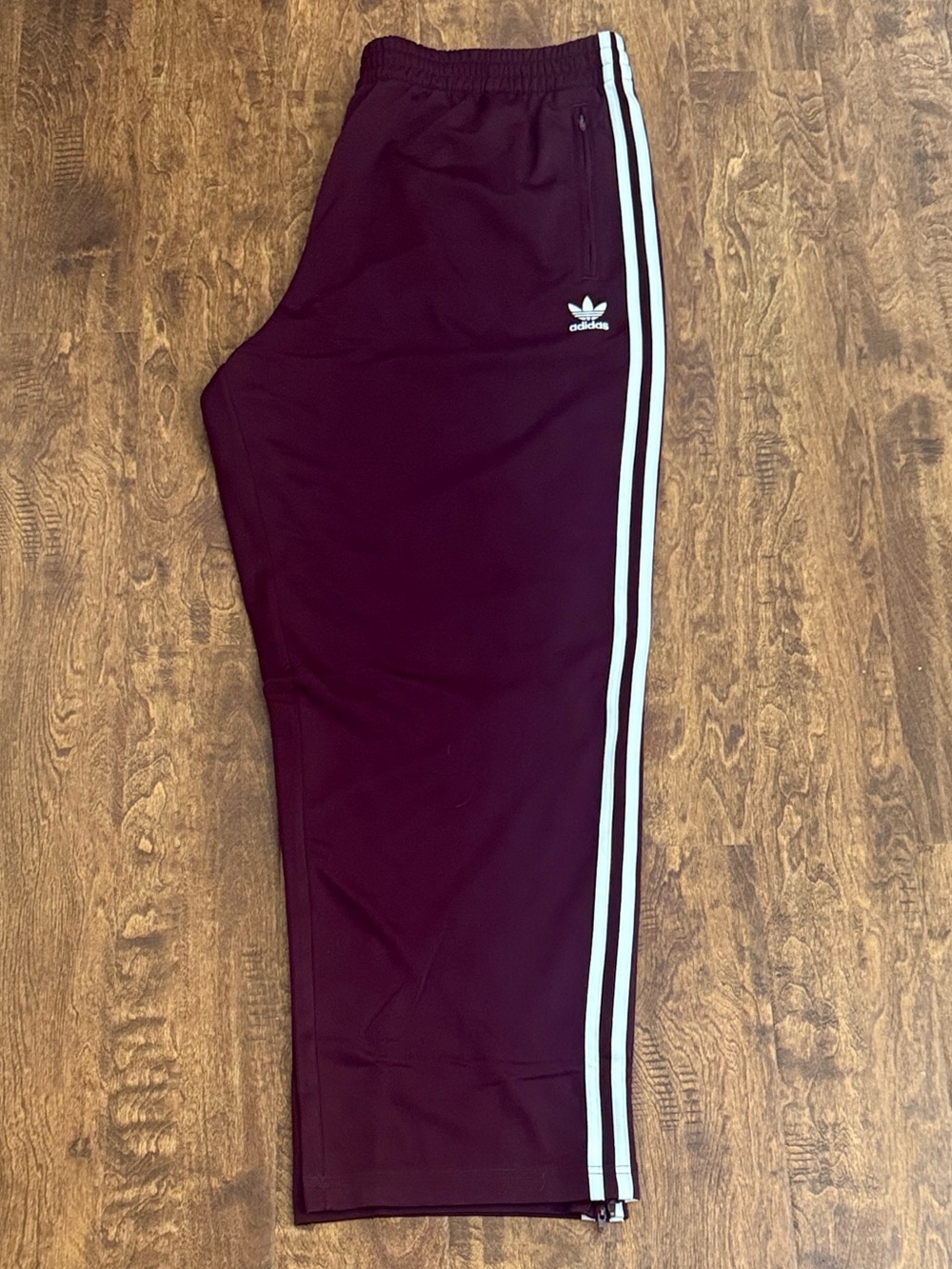 adidas Burgundy Joggers with White Side Stripes